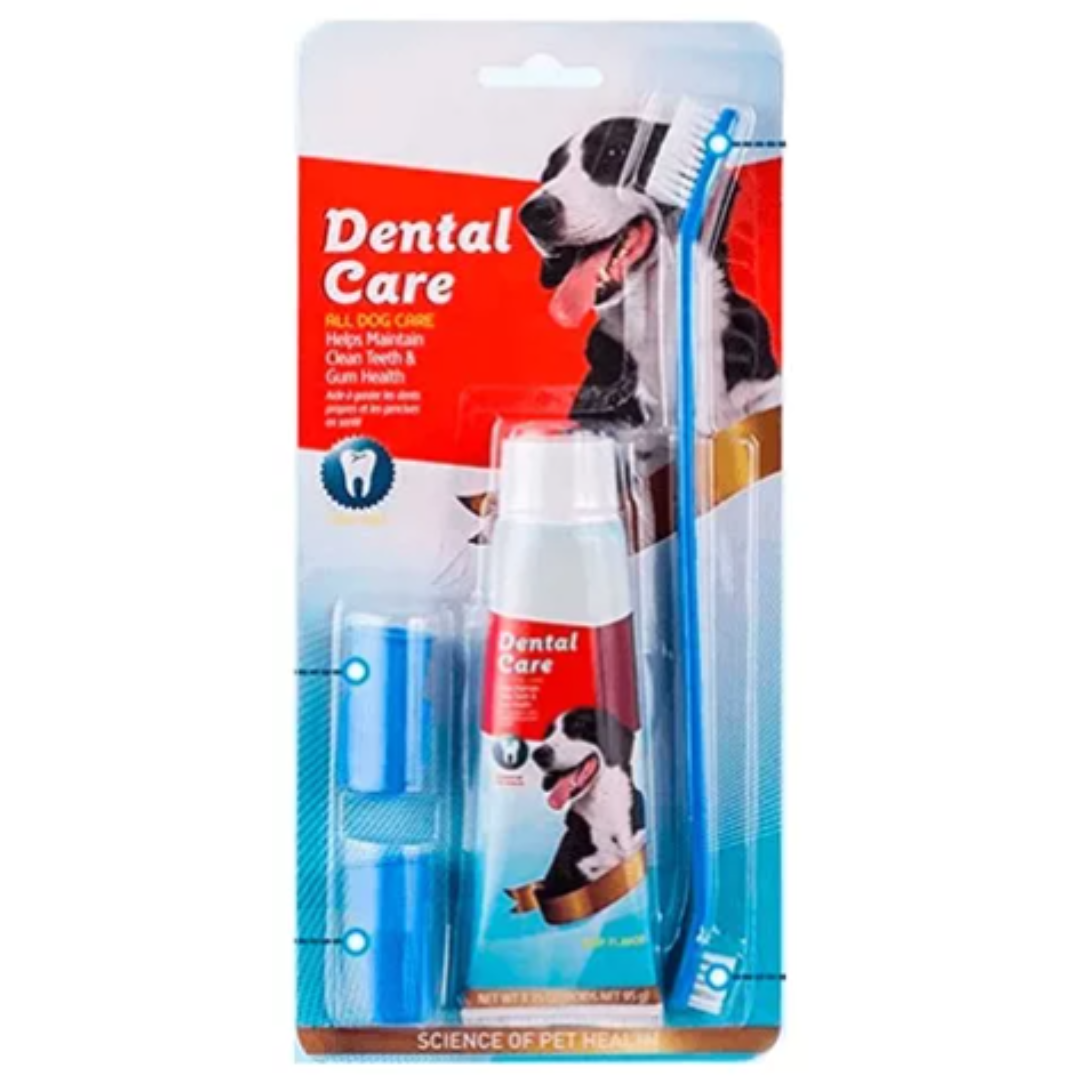 Kit Dental Para Perro Mascota Con Crema Sabor a Carne Aseo