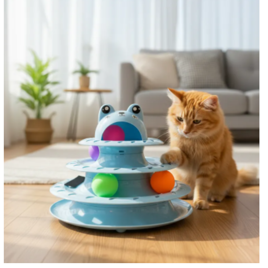 Juguete Interactivo para Gato de 4 Niveles con Pelotas Giratorias