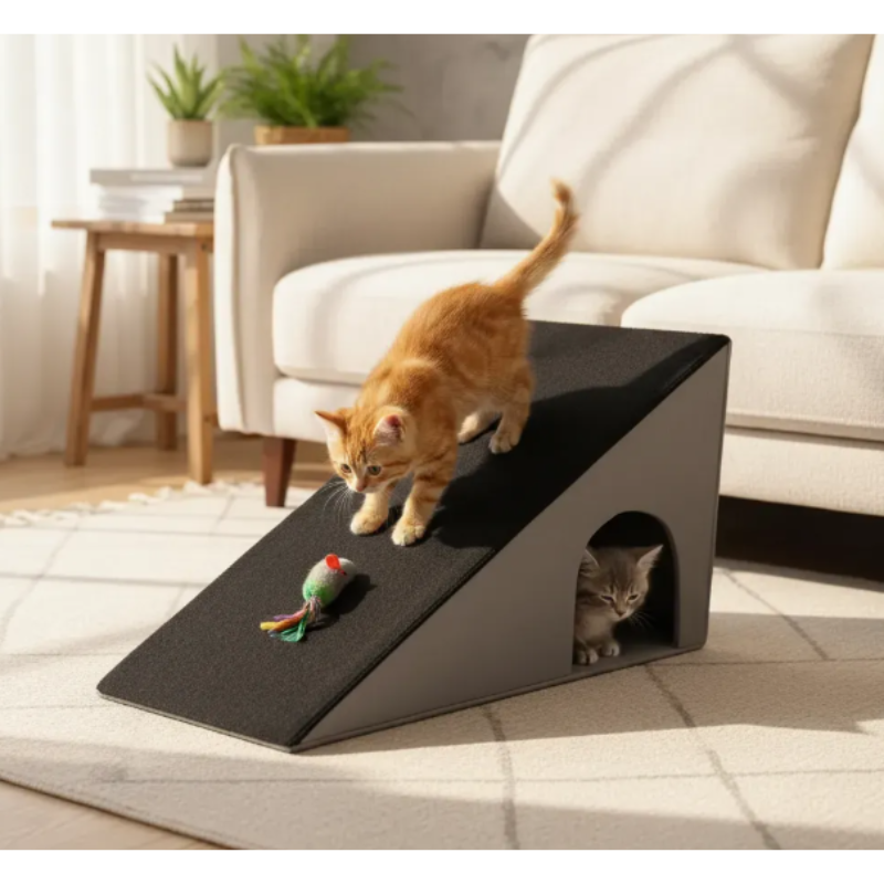 Rampa Para Mascotas Con Casa Integrada 50 Cm De Alto Color Gris-negro