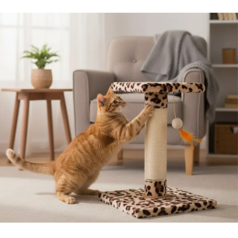 Rascador De Mesa Para Gatos Con Poste De Sisal Y Juguete Colgante 47x35x35