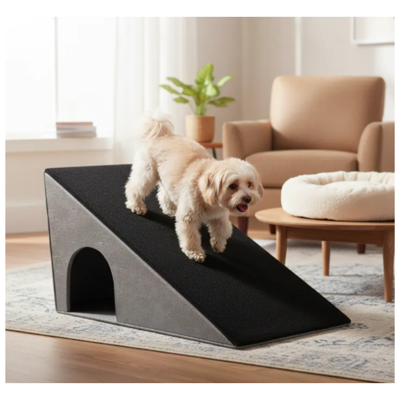 Rampa Para Mascotas Con Casa Integrada 50 Cm De Alto Color Gris-negro
