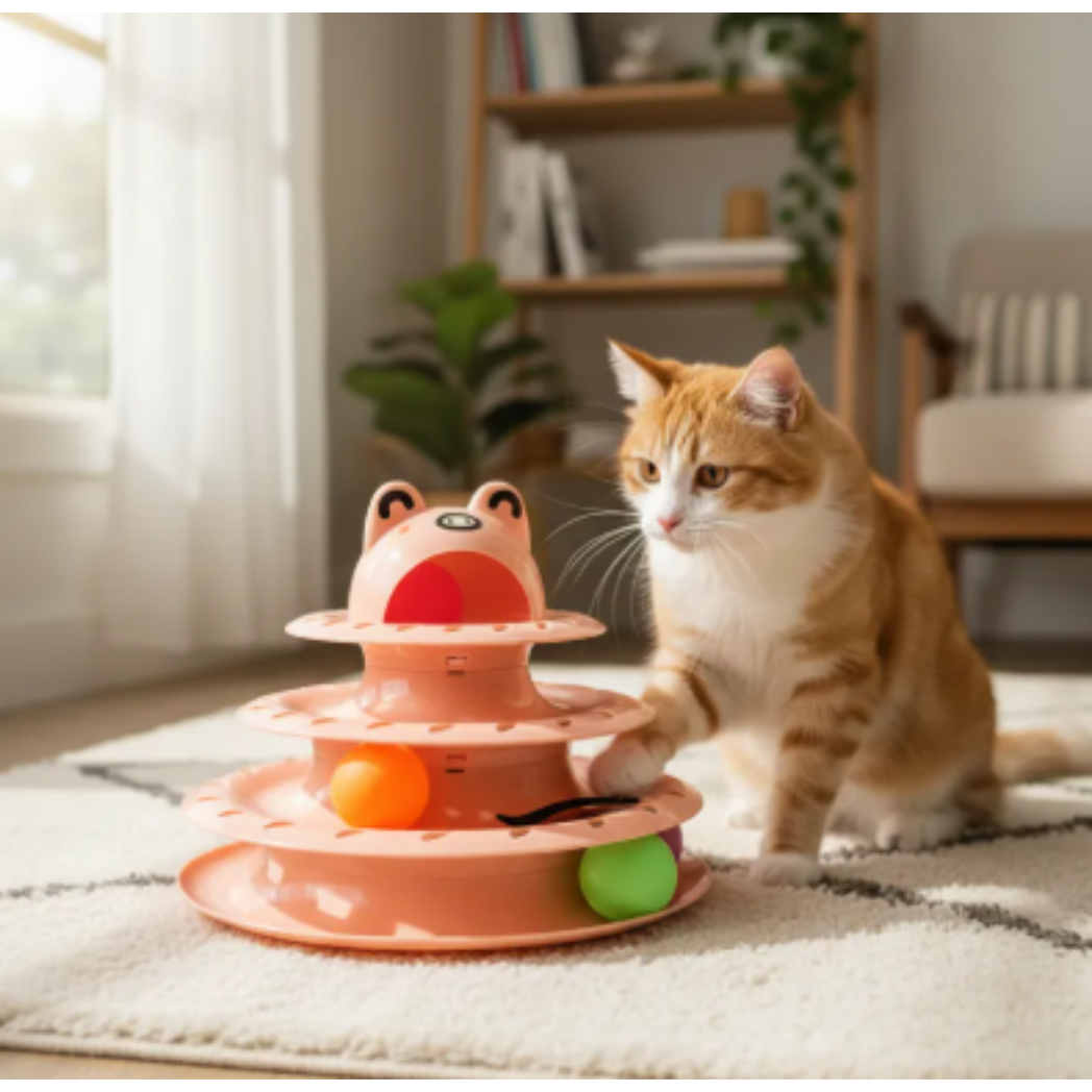 Juguete Interactivo para Gato de 4 Niveles con Pelotas Giratorias
