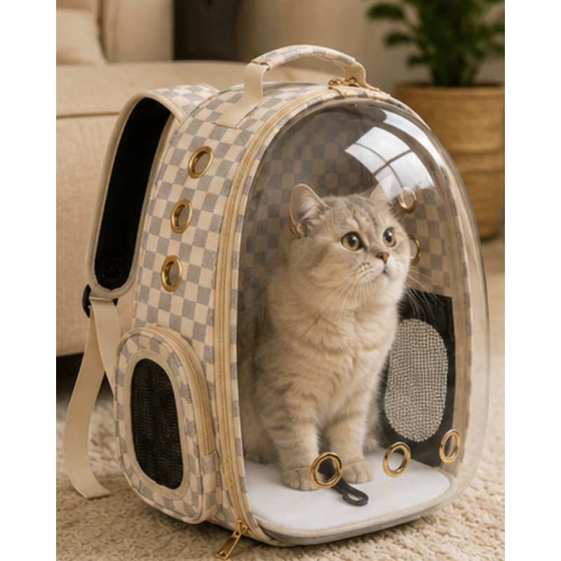 Morral Transportador De Lujo Para Mascotas – Diseño A Cuadros