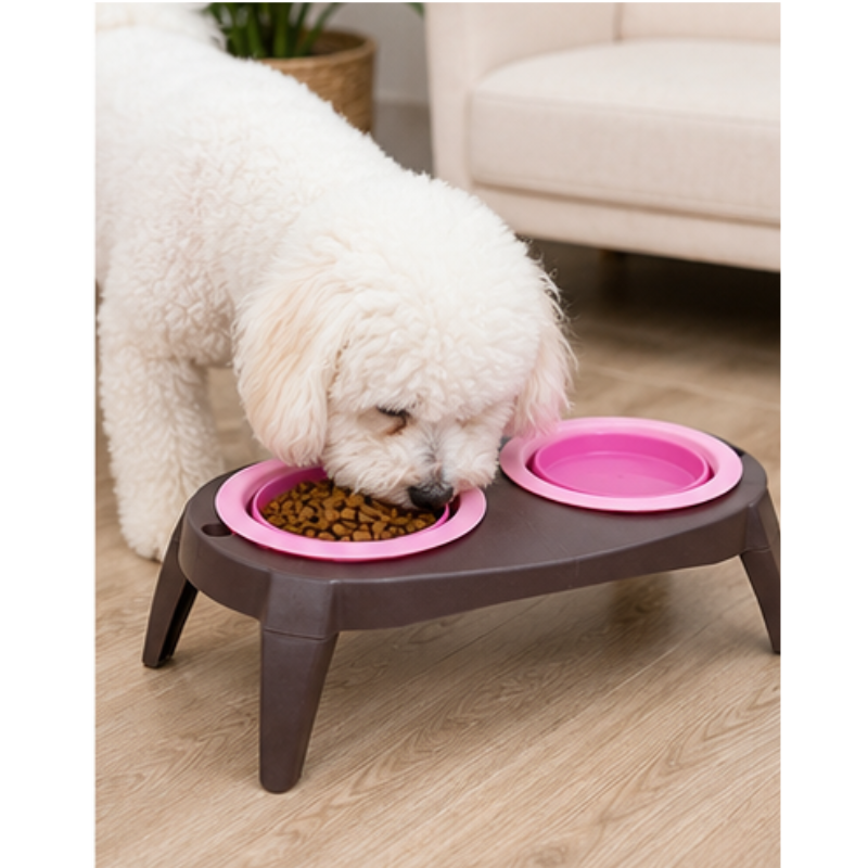 Comedero Doble Alto Plegable para Mascotas 12 cm