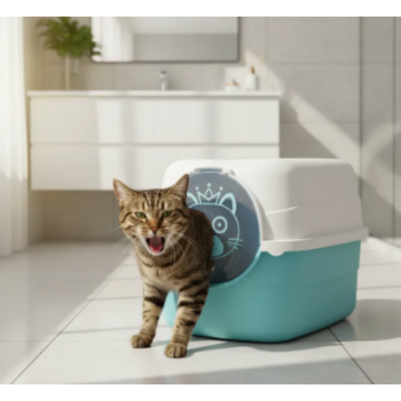 Arenero Cubierto Mediano Para Gato Con Doble Entrada, Filtro Y Pala
