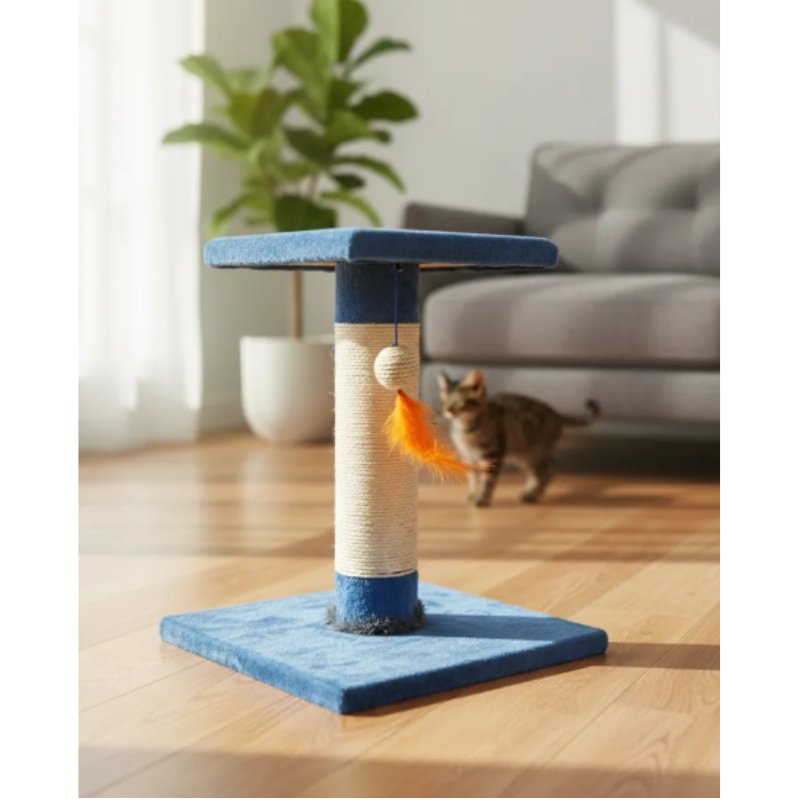 Rascador De Mesa Para Gatos Con Poste De Sisal Y Juguete Colgante 47x35x35