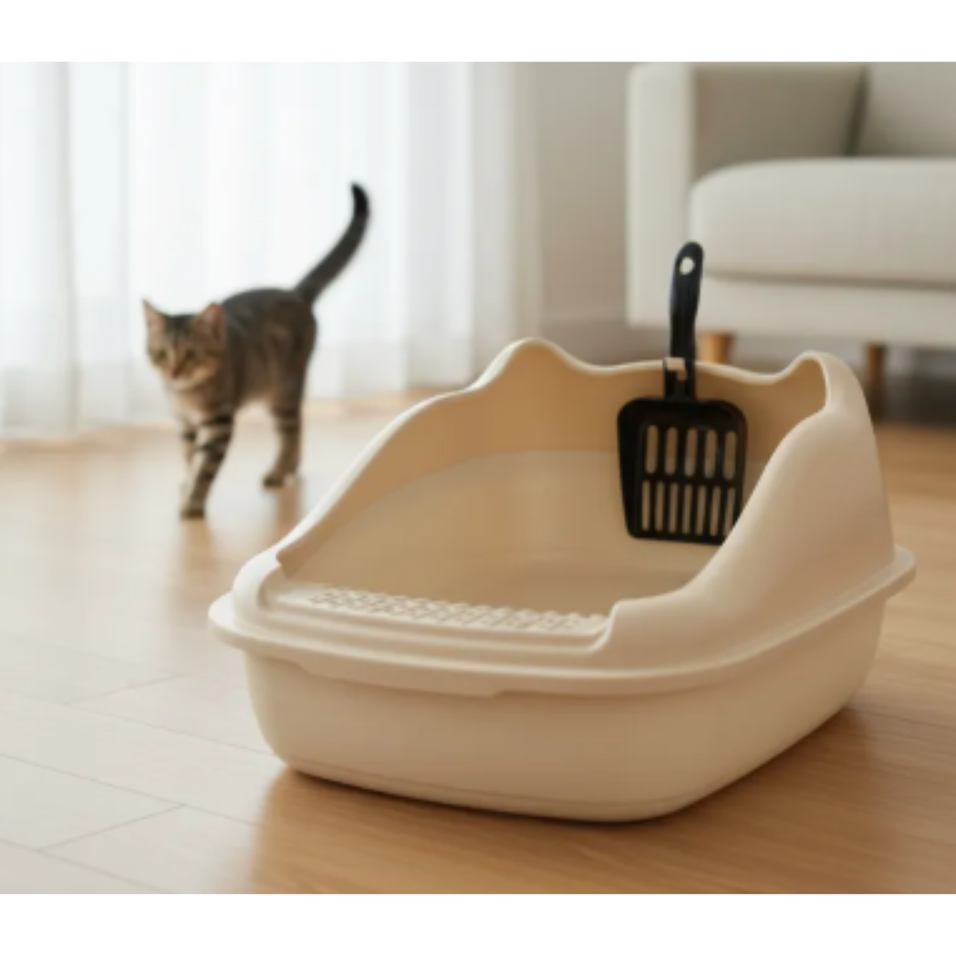 Arenero Para Gatos Mediano Beige 48x35x18 Cm Con Pala