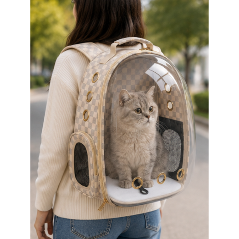 Morral Transportador De Lujo Para Mascotas – Diseño A Cuadros