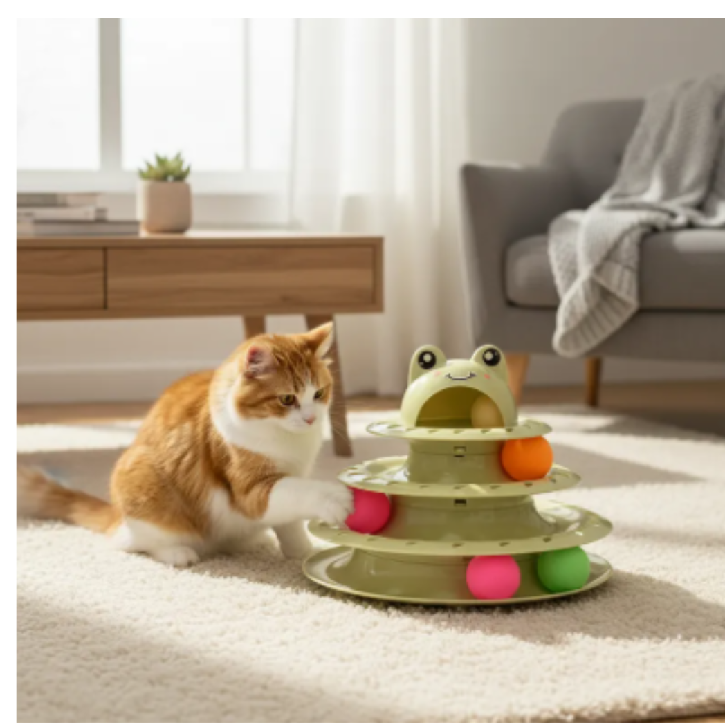 Juguete Interactivo para Gato de 4 Niveles con Pelotas Giratorias