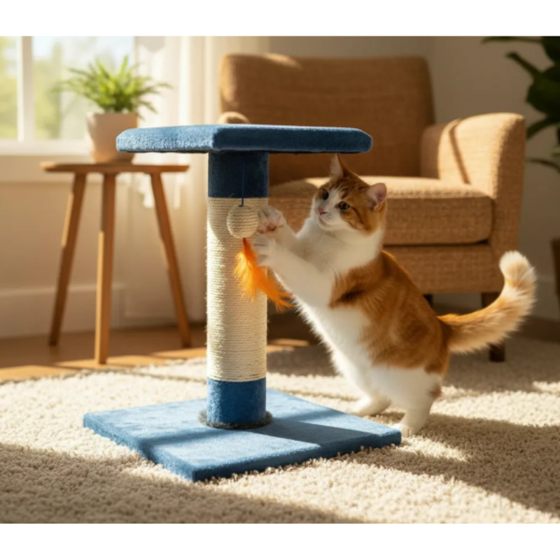 Rascador De Mesa Para Gatos Con Poste De Sisal Y Juguete Colgante 47x35x35