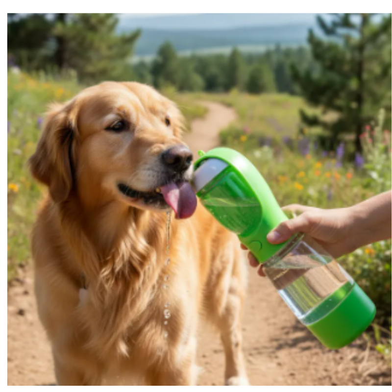 Termo Bebedero Portátil Para Mascotas Multipropósito Con Porta Alimentos Y Porta Bolsas