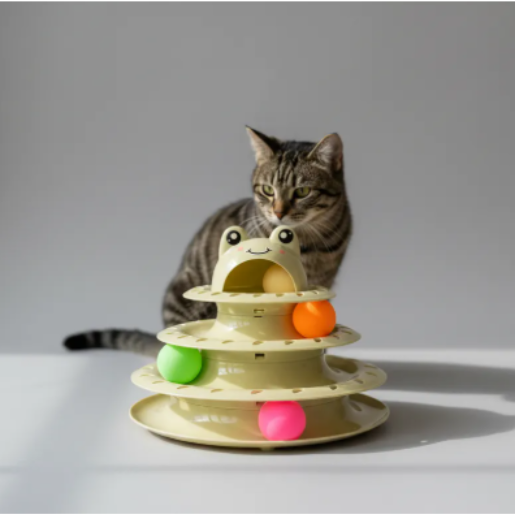 Juguete Interactivo para Gato de 4 Niveles con Pelotas Giratorias