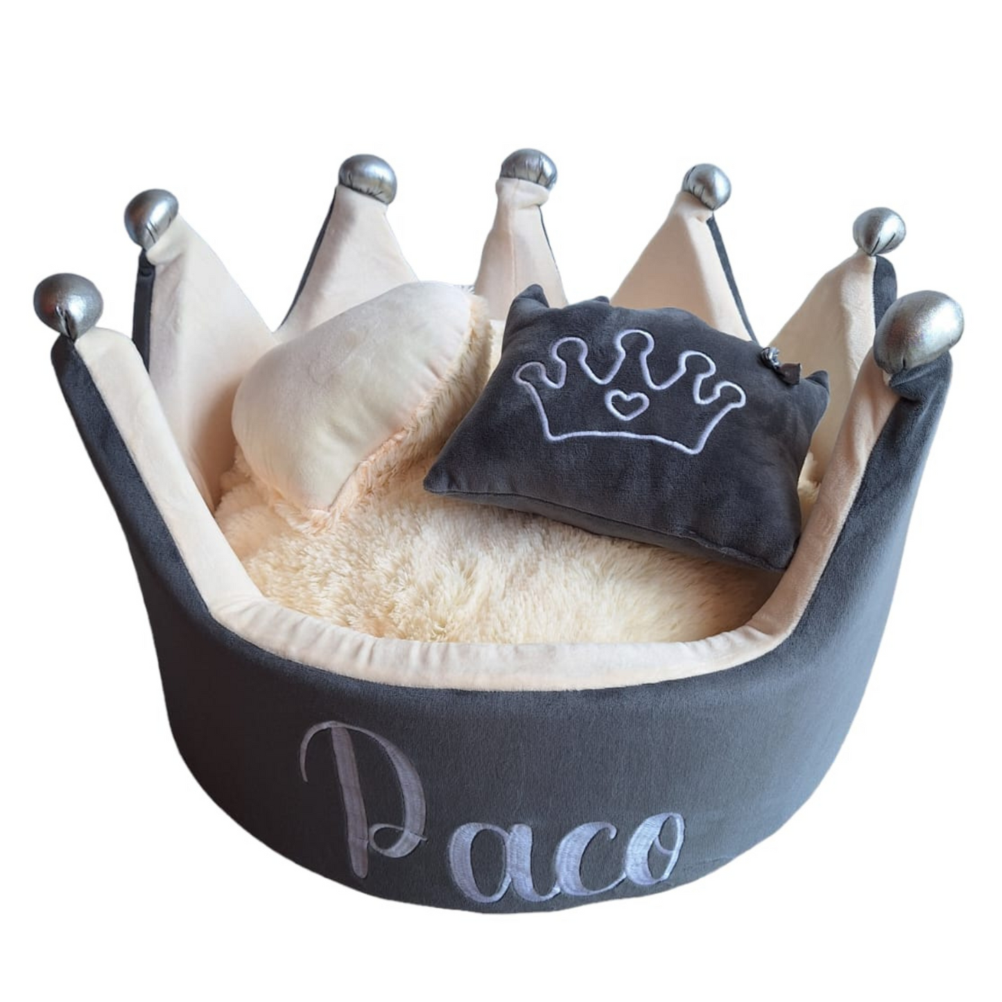 Cama Corona Para Mascotas Gris-Beige Personalizada