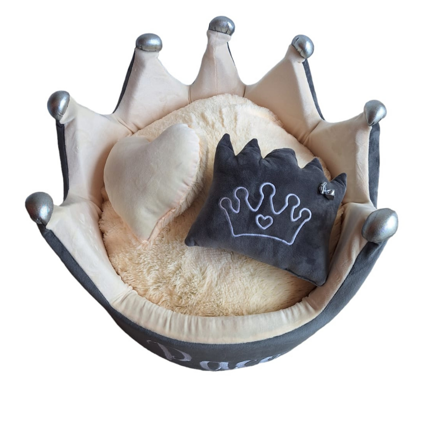 Cama Corona Para Mascotas Gris-Beige Personalizada