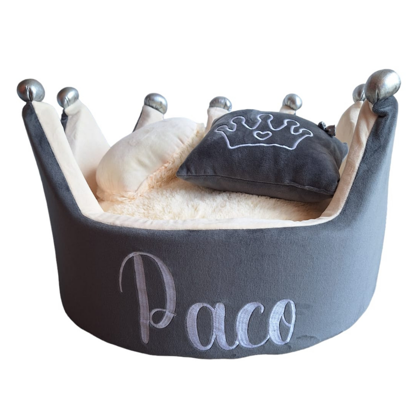 Cama Corona Para Mascotas Gris-Beige Personalizada