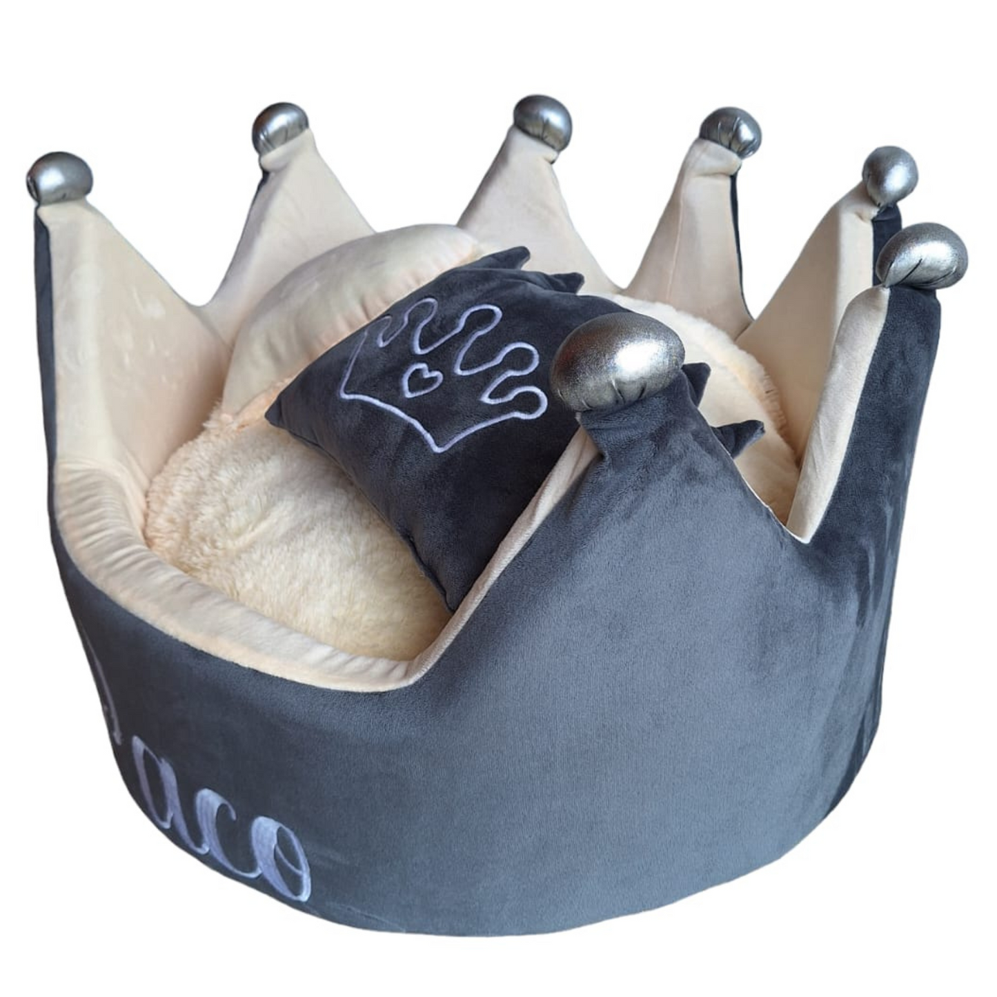 Cama Corona Para Mascotas Gris-Beige Personalizada