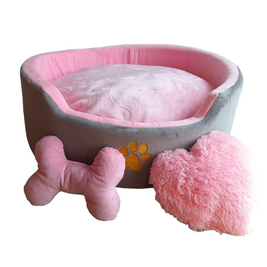 Cama Luxury Para Mascota Gris y rosado