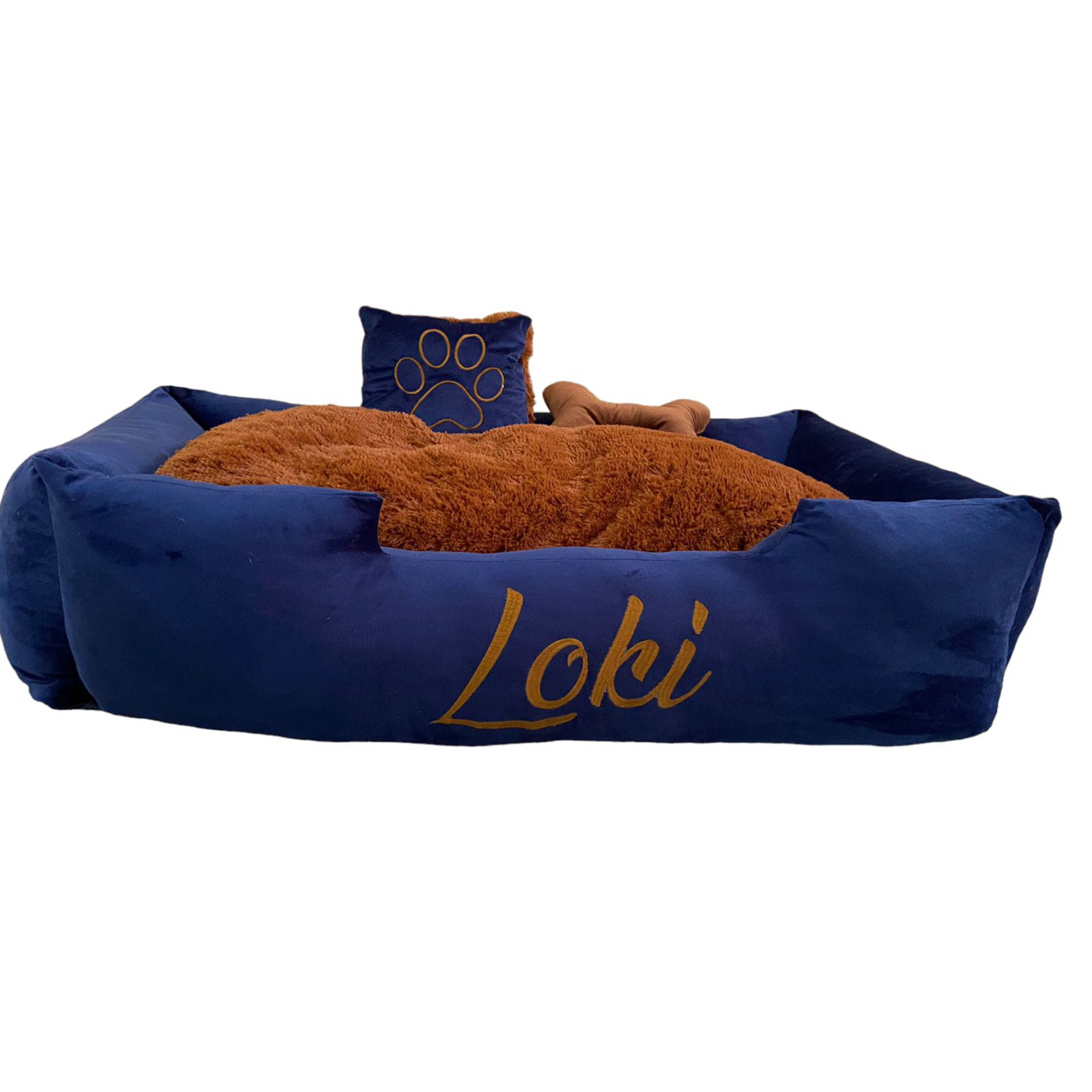 Cama Personalizada Para Mascota Premium Azul-Café