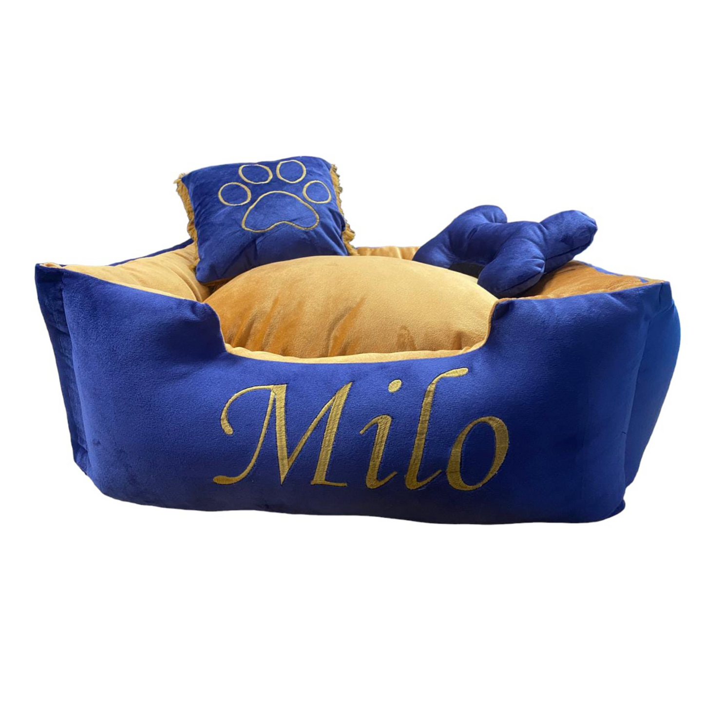 Cama Personalizada Para Mascota Premium Azul-Café