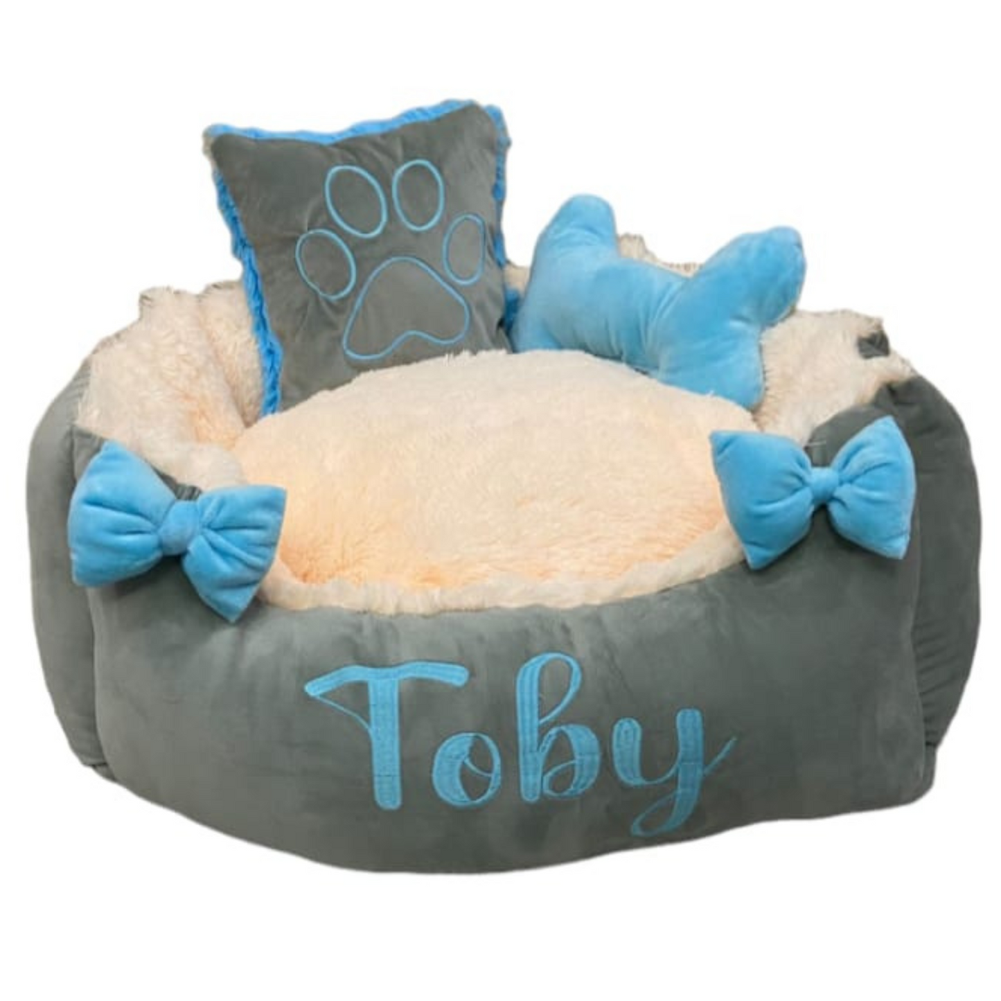 Cama Personalizada Para Mascota Premium  Gris-Beige