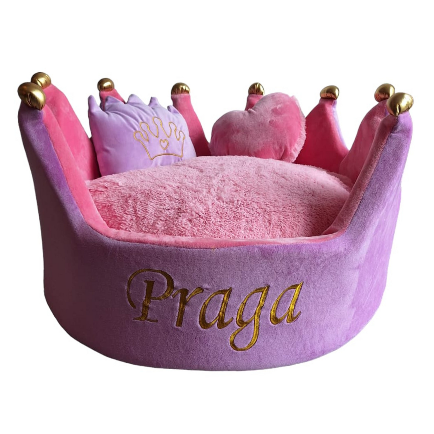 Cama Personalizada Corona Para Mascota Lila-Rosada