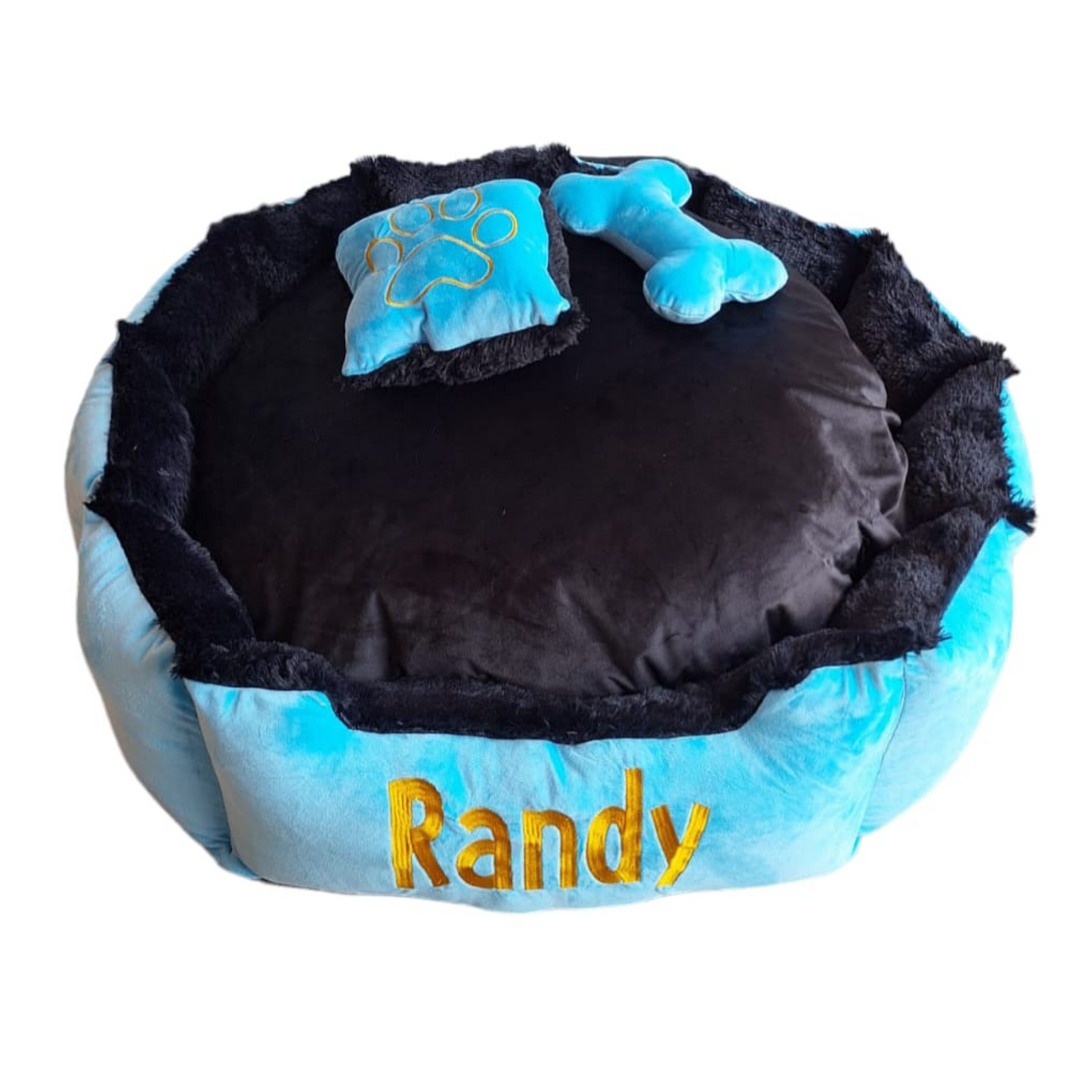 Cama Personalizada Premium Para Mascota  Azul-Negra