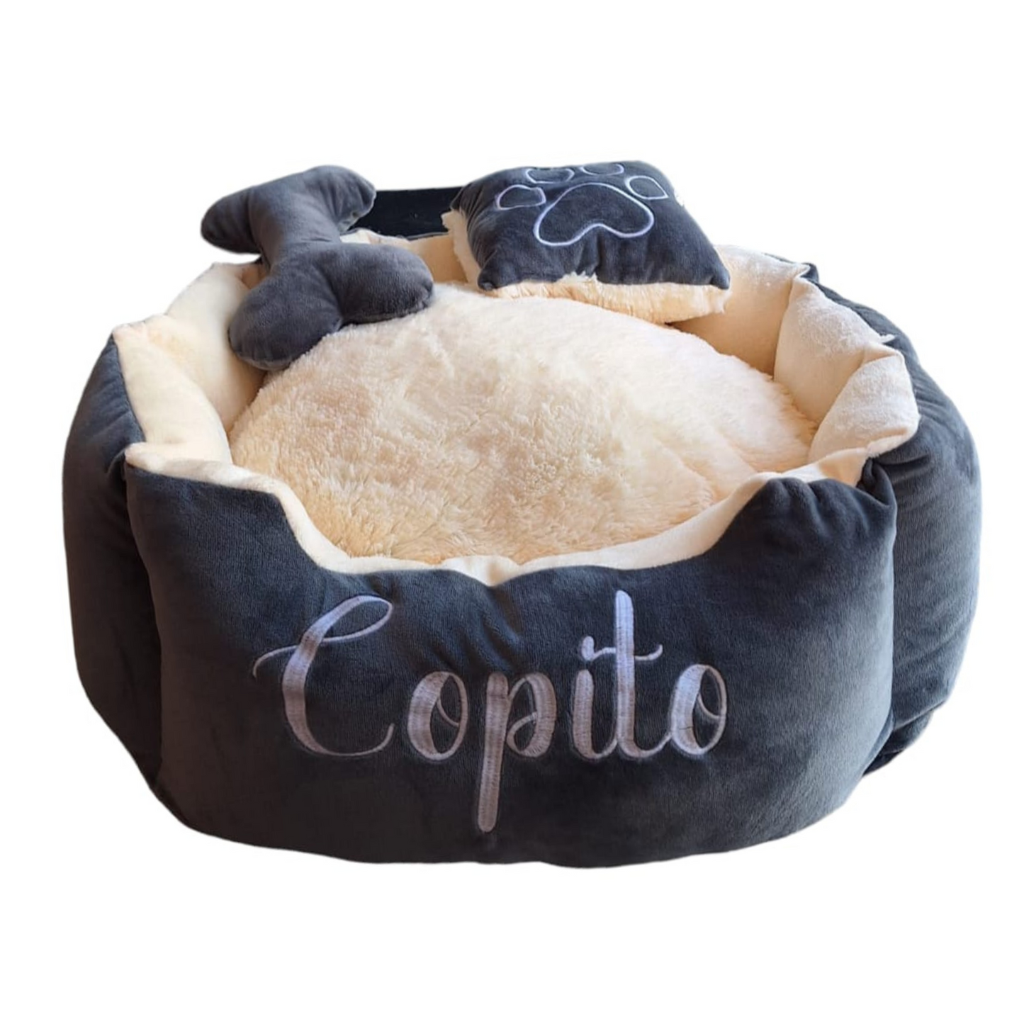 Cama Personalizada Premium Para Mascota Gris-Beige