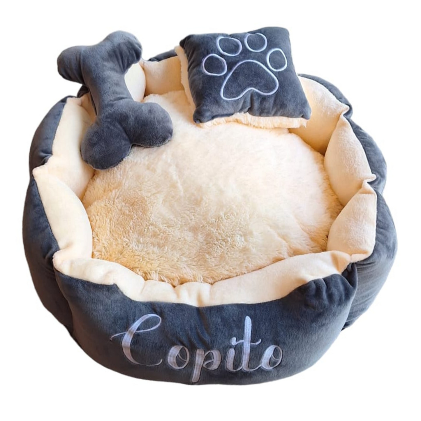 Cama Personalizada Premium Para Mascota Gris-Beige