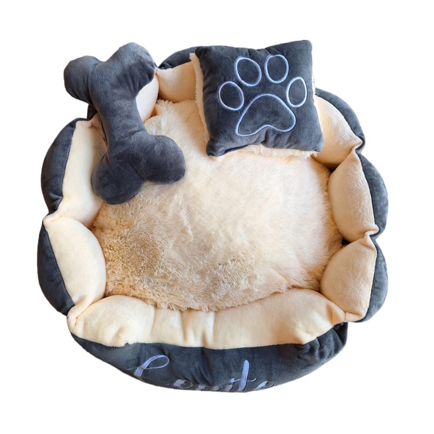 Cama Personalizada Premium Para Mascota Gris-Beige