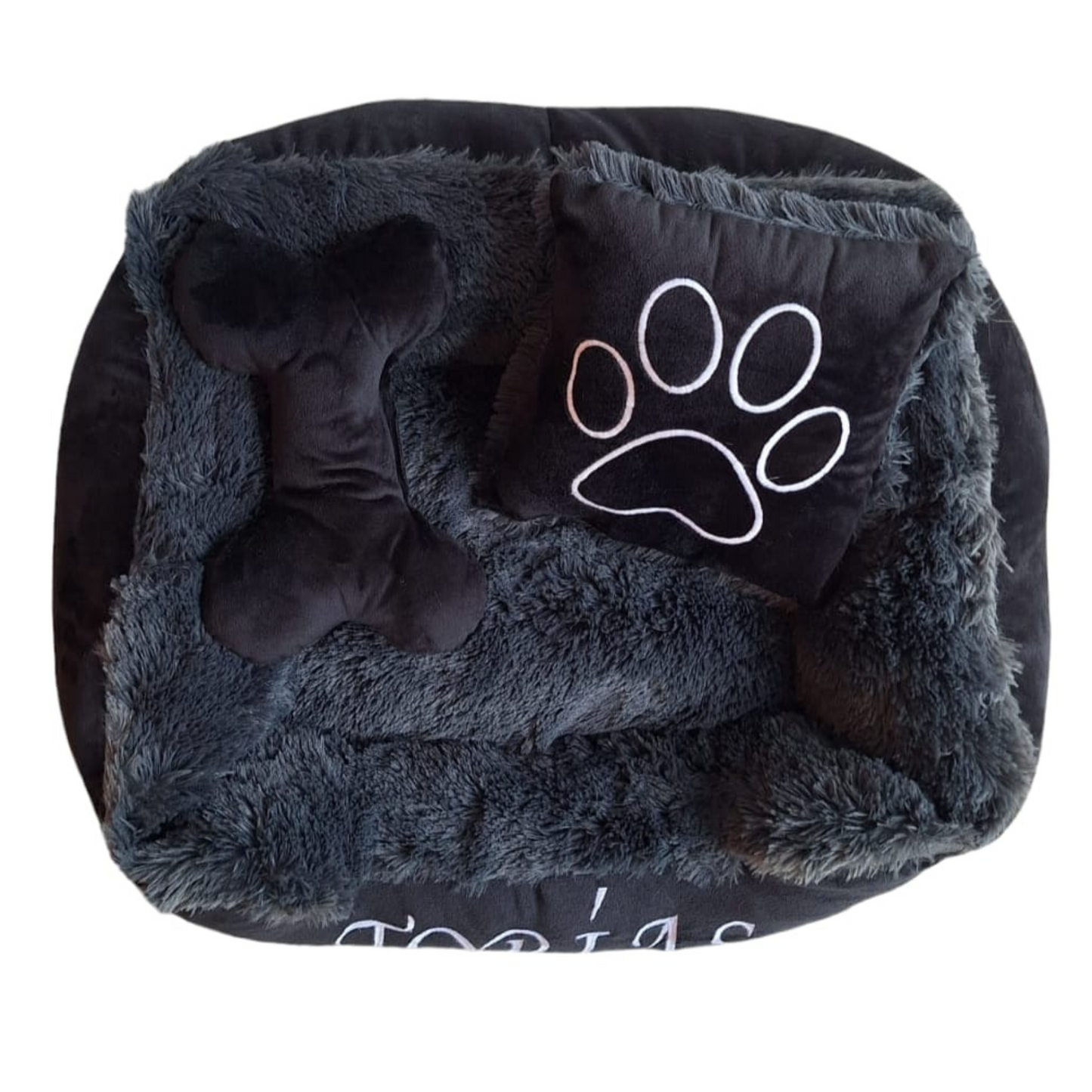 Cama Personalizada Premium Para Mascota Negra-Gris