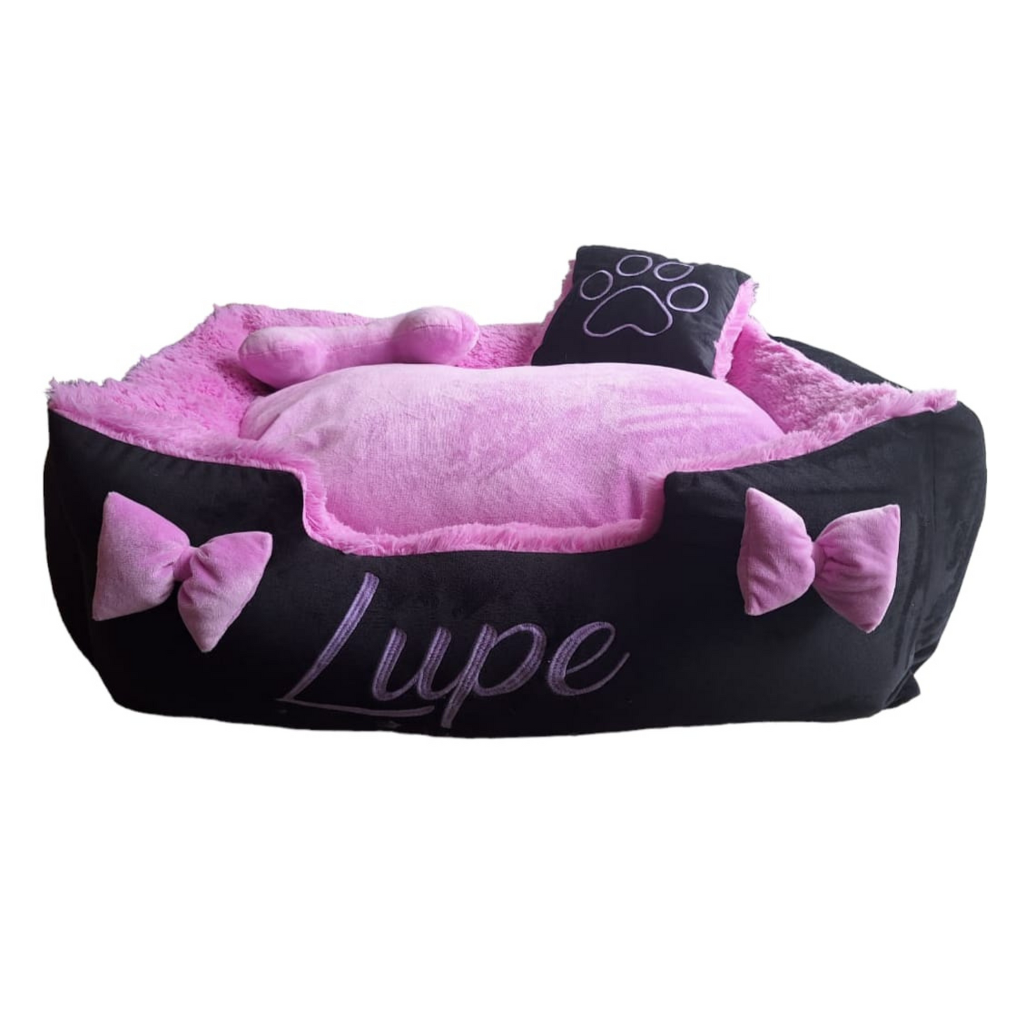 Cama Personalizada Premium Para Mascota Negra-Lila