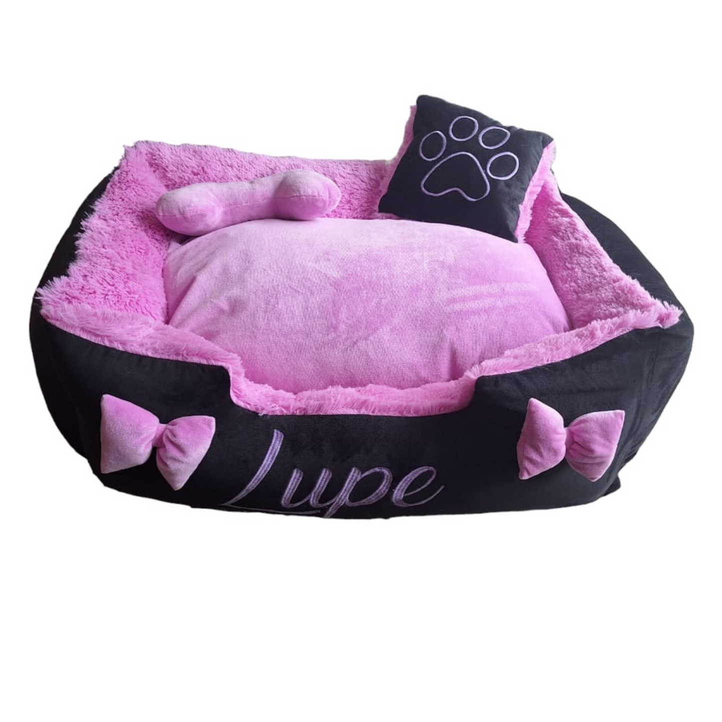 Cama Personalizada Premium Para Mascota Negra-Lila