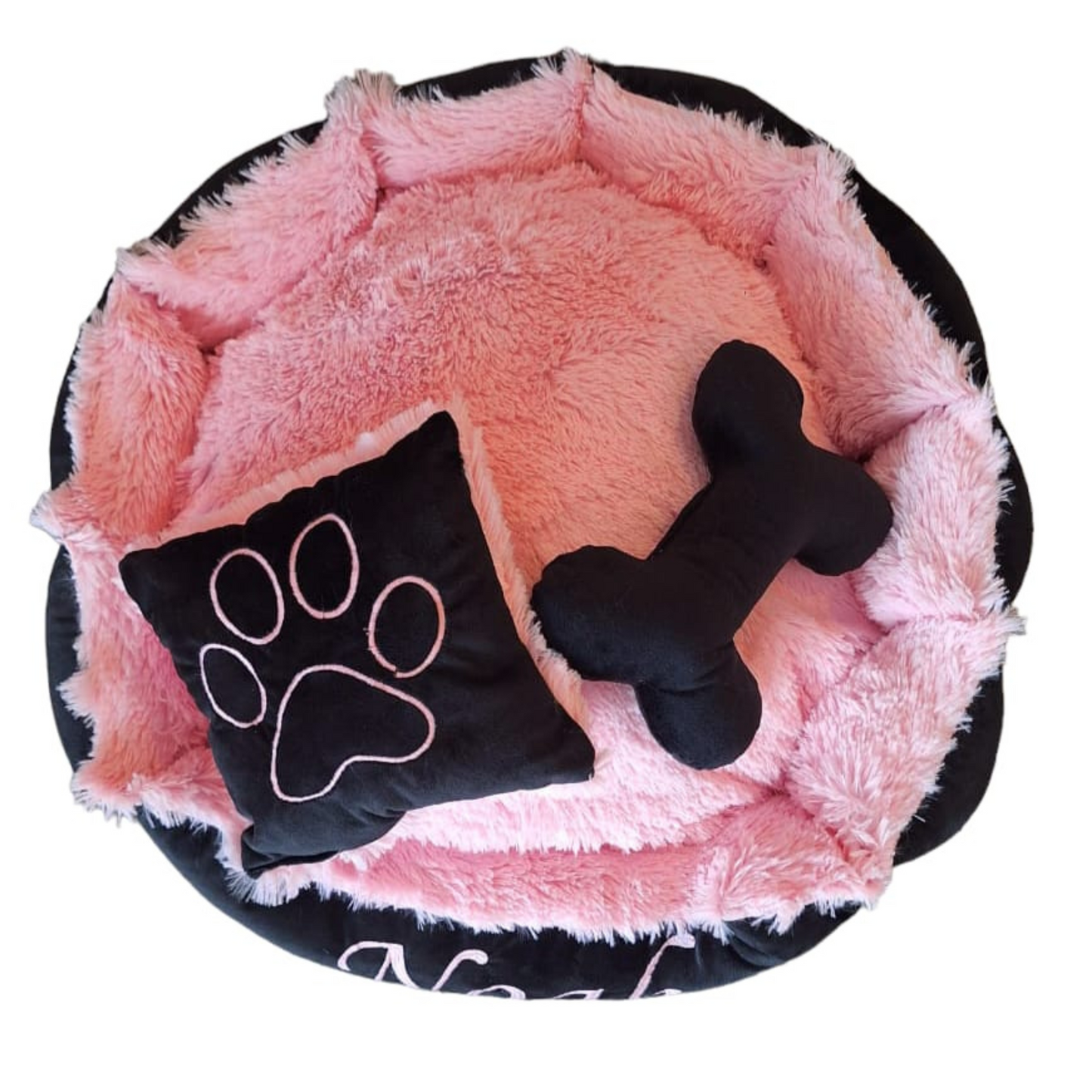 Cama Personalizada Premium Para Mascota Negra-Rosada