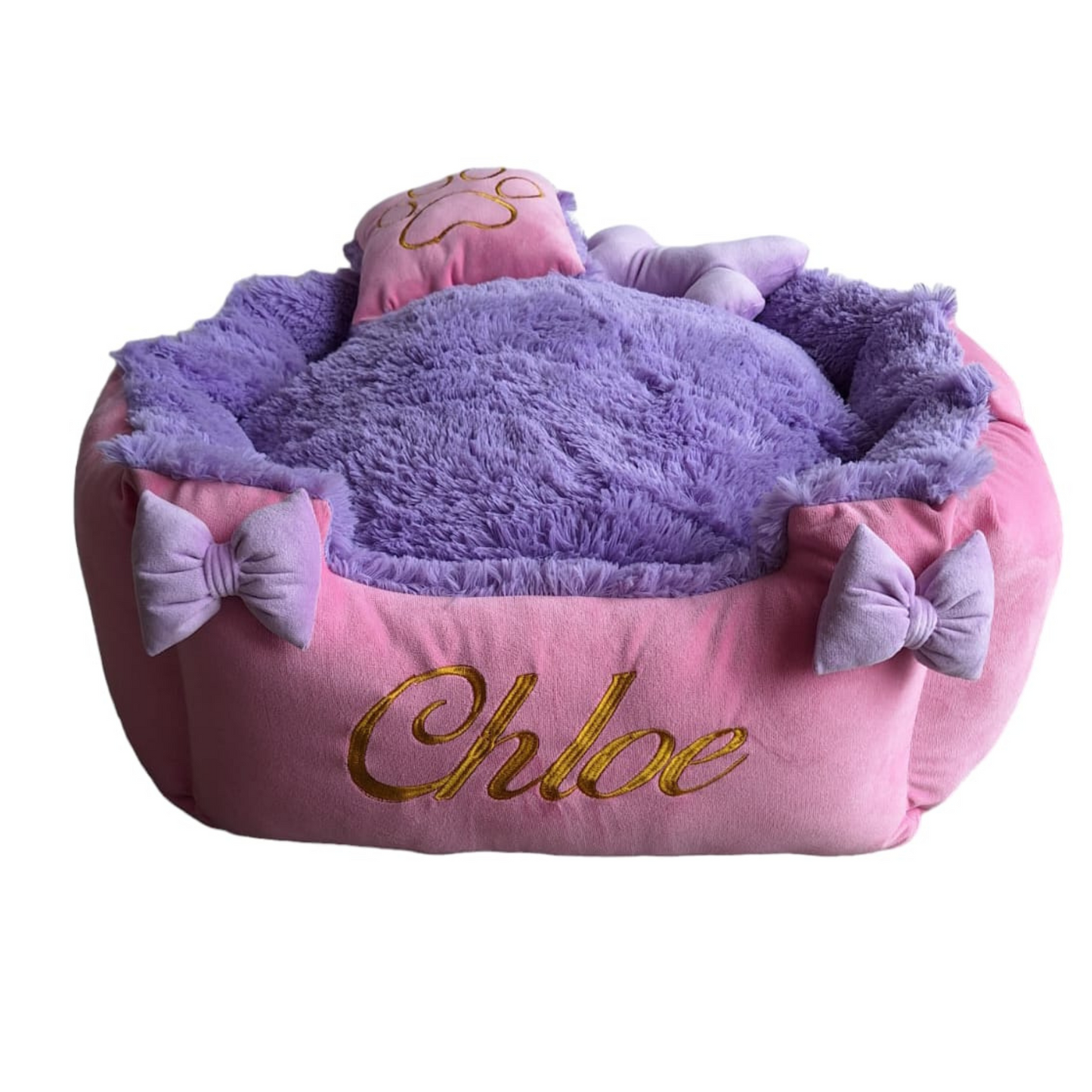 Cama Personalizada Premium Para Mascota Rosada-Lila