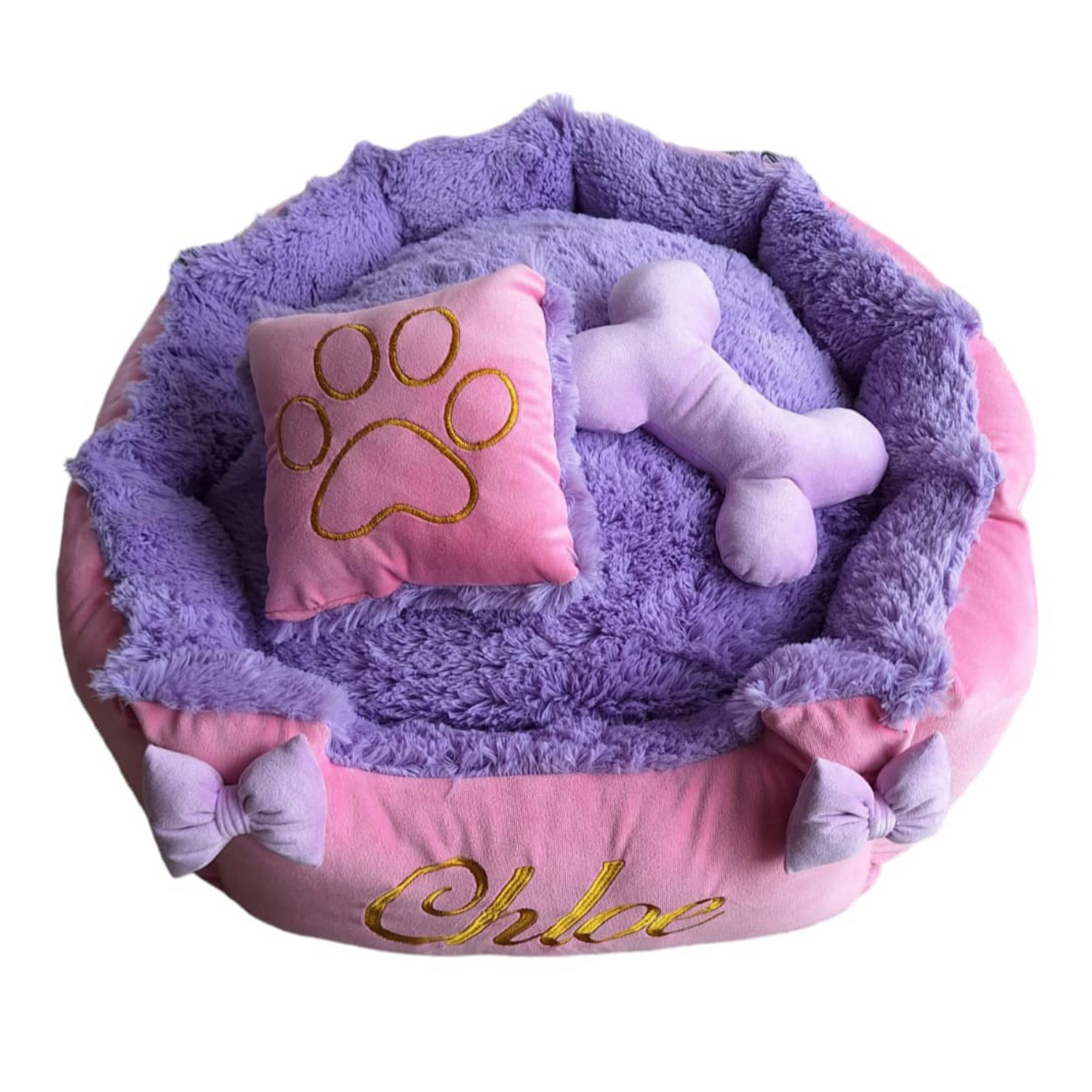 Cama Personalizada Premium Para Mascota Rosada-Lila