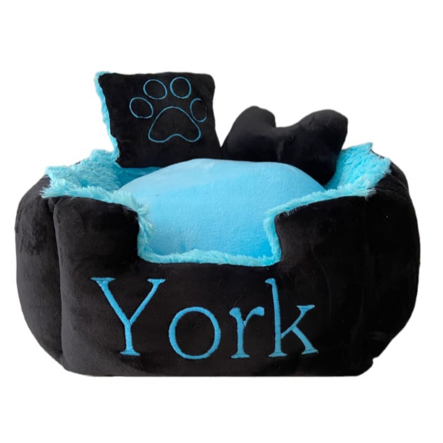 Cama Personalizada Premium Para Mascota Negra-Azul