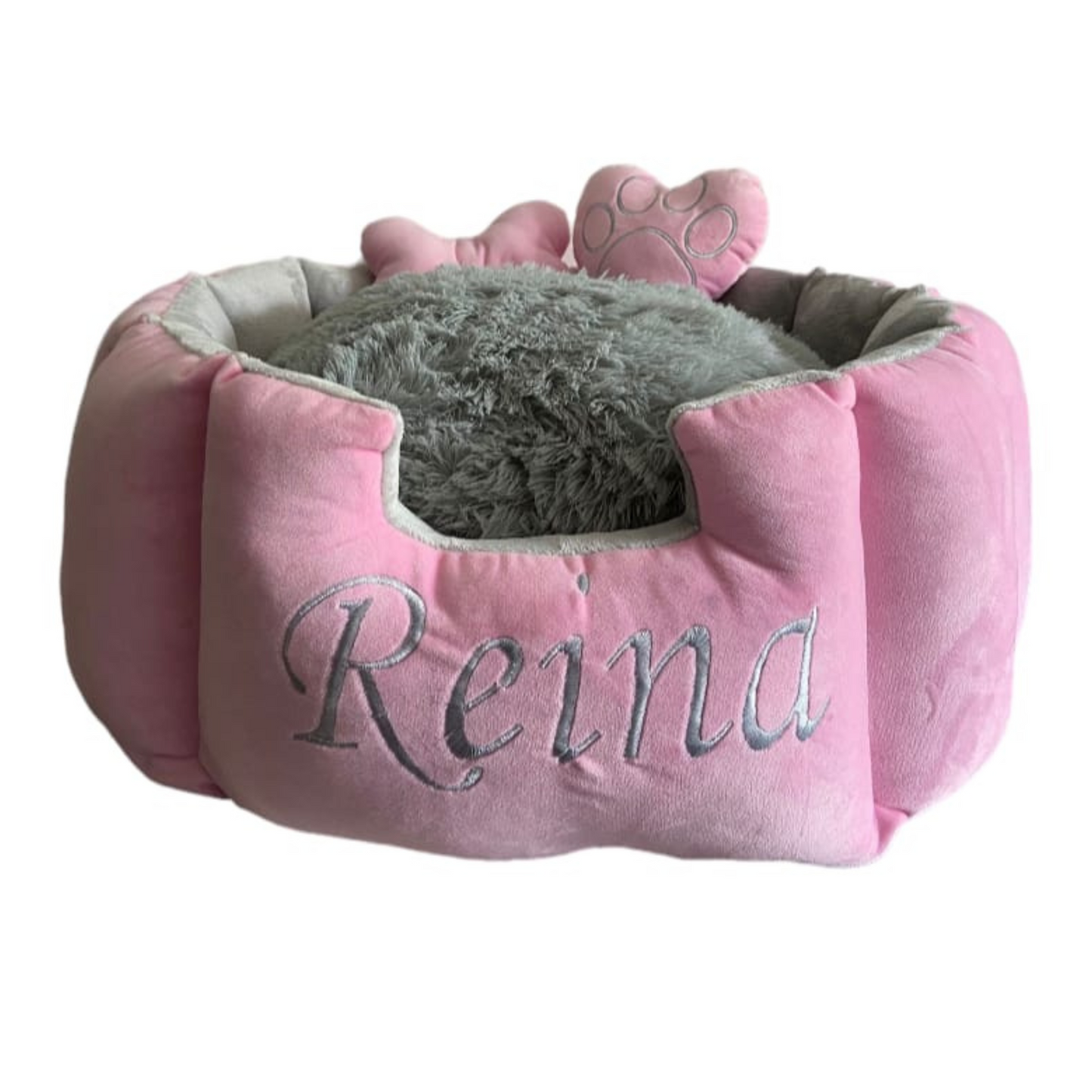 Cama Premium Para Mascota Rosada-Gris