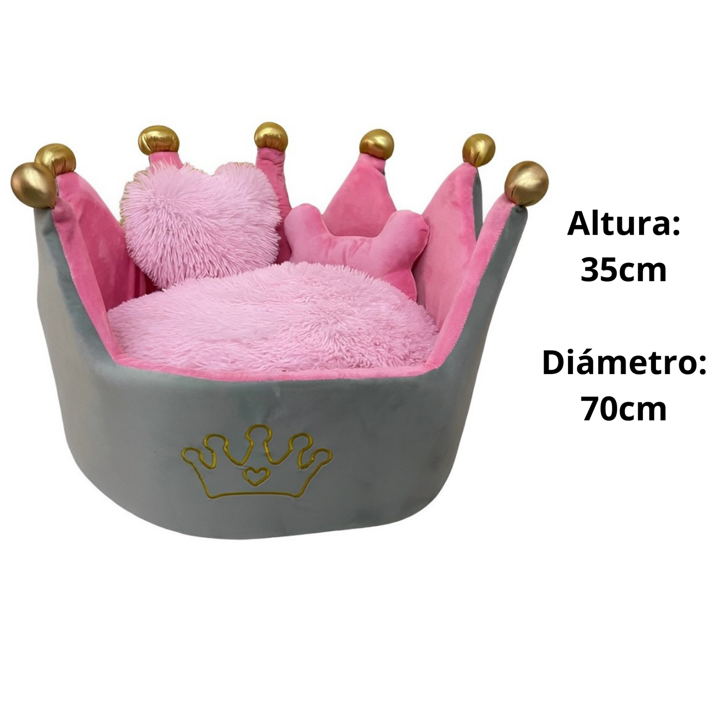Cama Corona Gris-Rosado para Mascotas