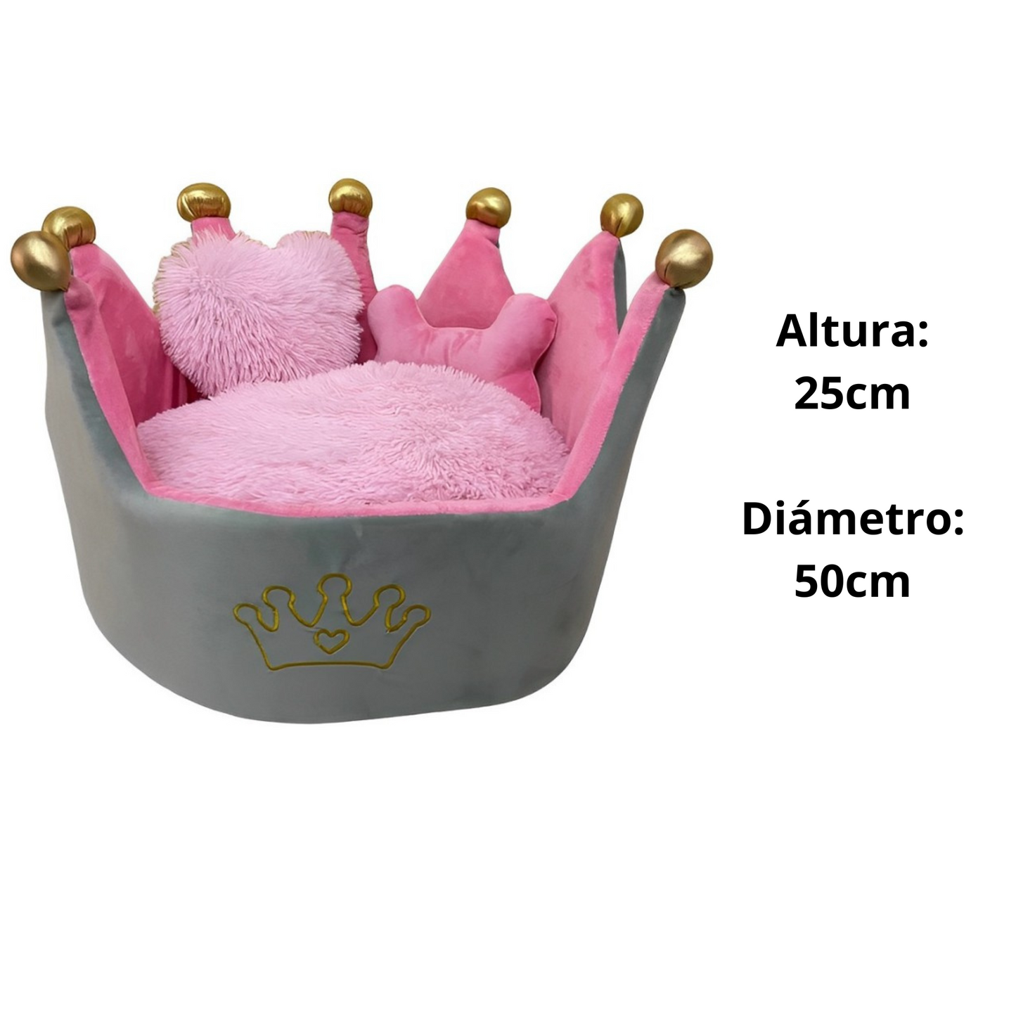 Cama Corona Gris-Rosado para Mascotas