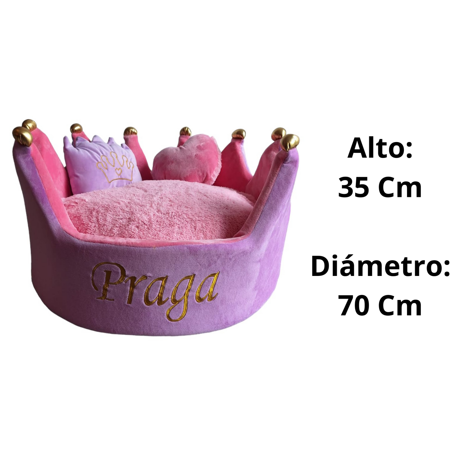 Cama Personalizada Corona Para Mascota Lila-Rosada