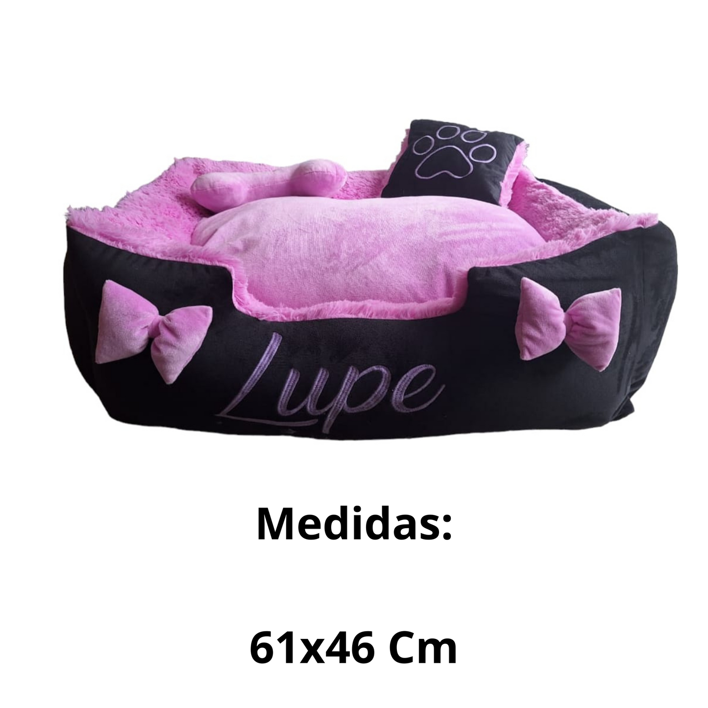 Cama Personalizada Premium Para Mascota Negra-Lila