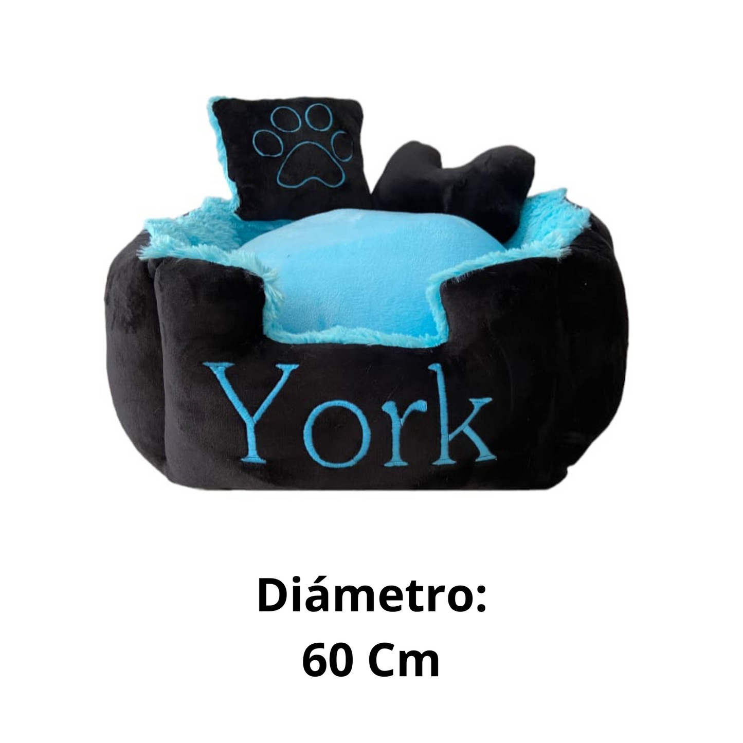 Cama Personalizada Premium Para Mascota Negra-Azul