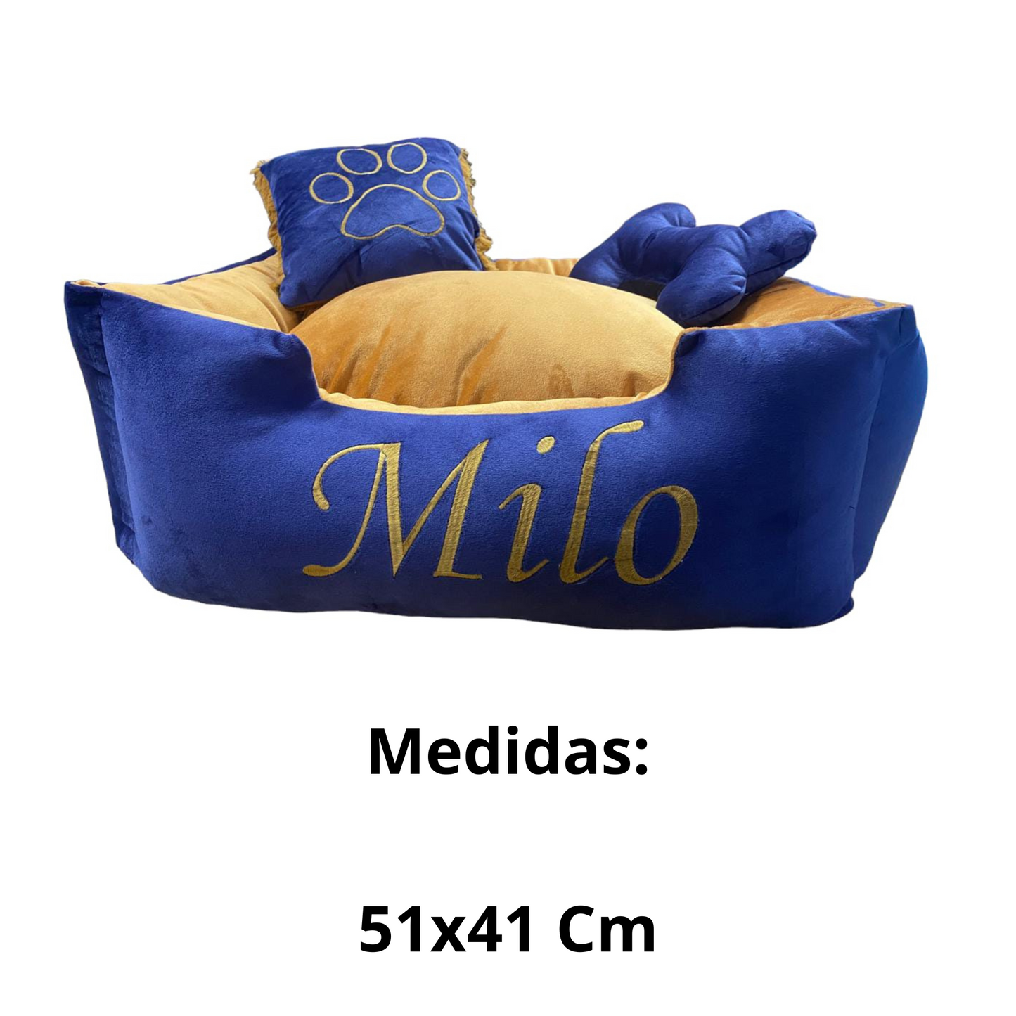 Cama Personalizada Para Mascota Premium Azul-Café