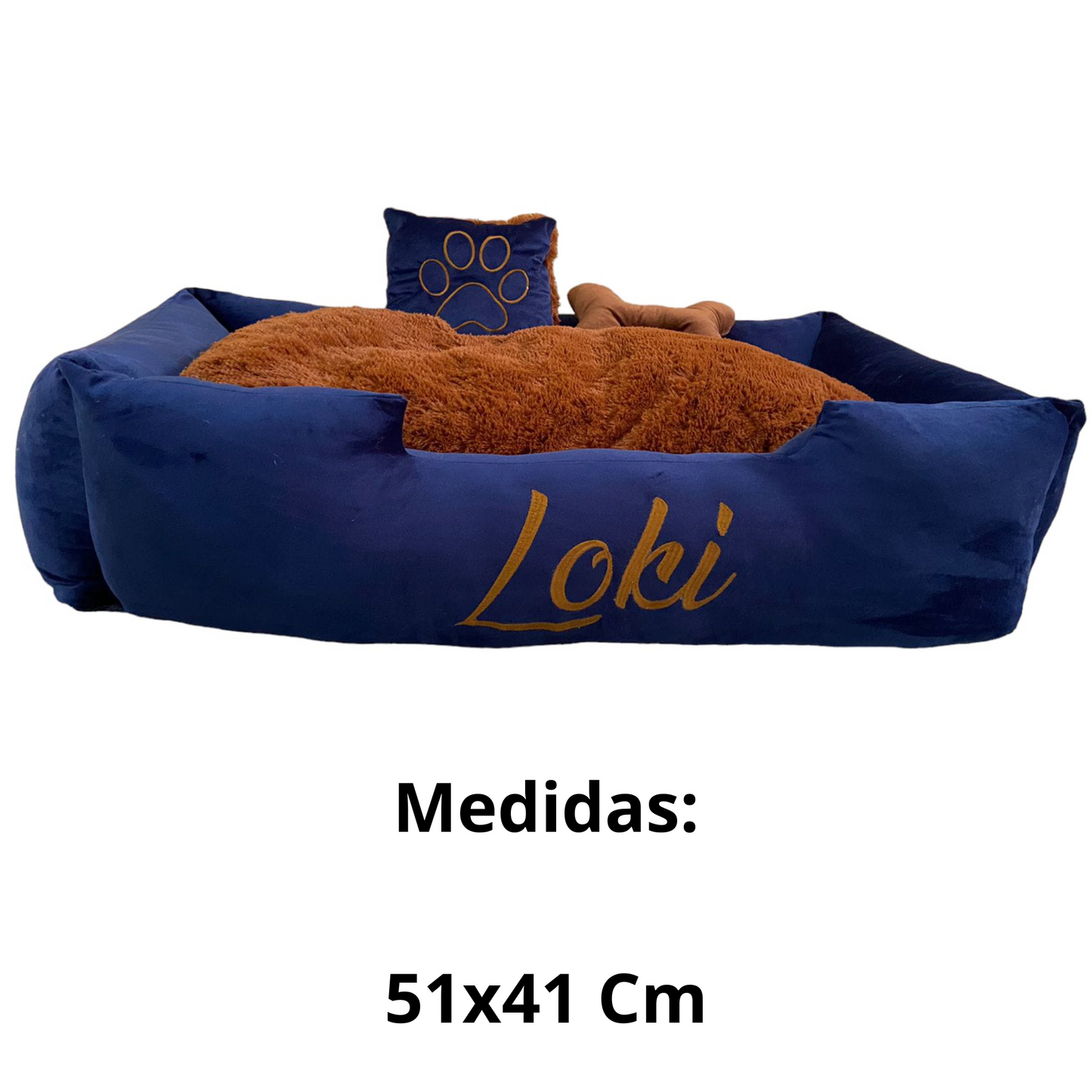 Cama Personalizada Para Mascota Premium Azul-Café