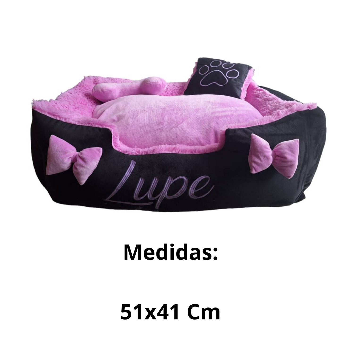 Cama Personalizada Premium Para Mascota Negra-Lila