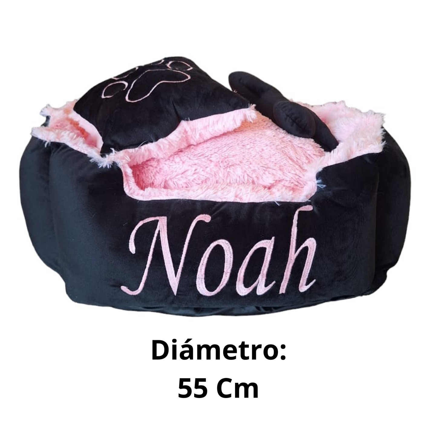 Cama Personalizada Premium Para Mascota Negra-Rosada