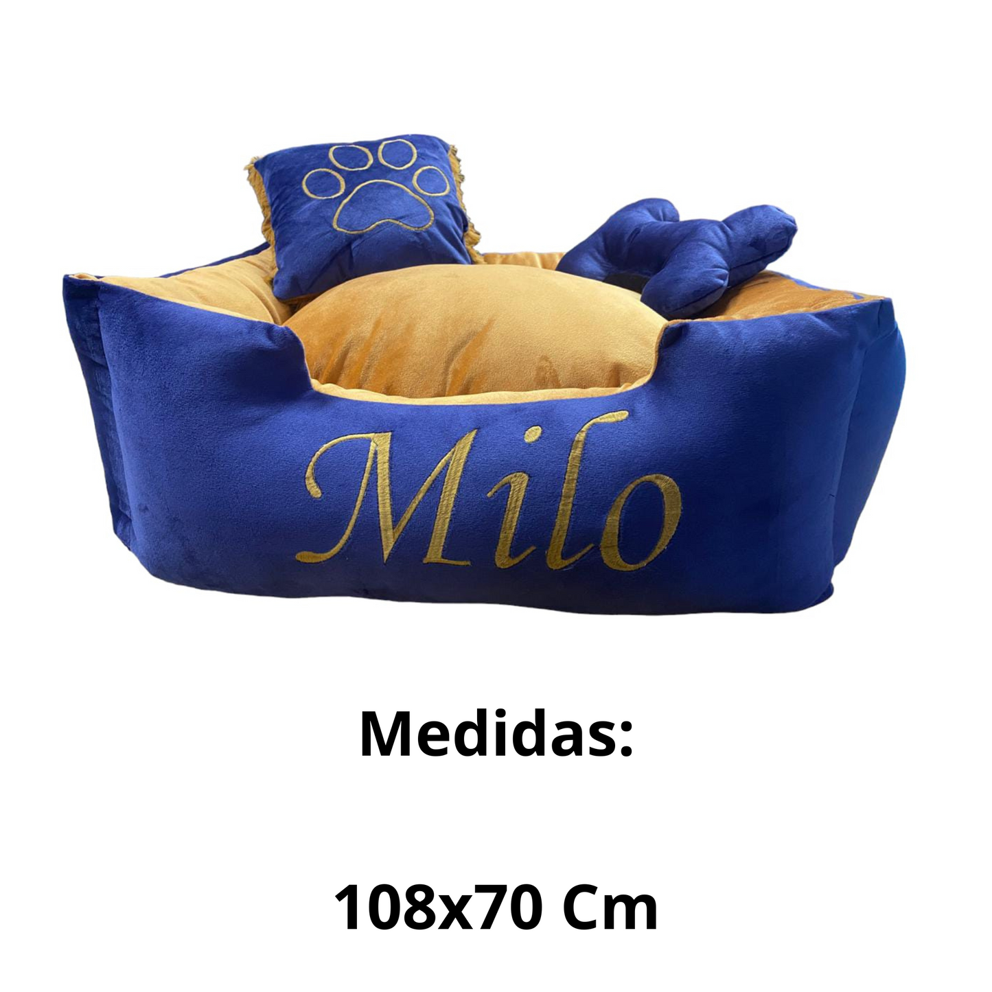 Cama Personalizada Para Mascota Premium Azul-Café