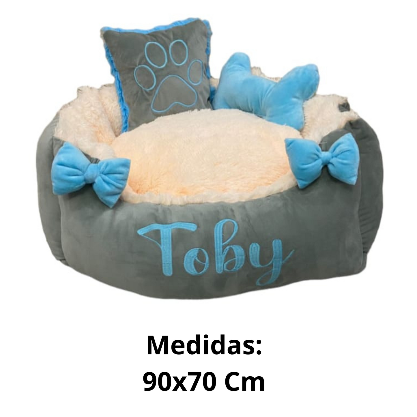 Cama Personalizada Para Mascota Premium  Gris-Beige