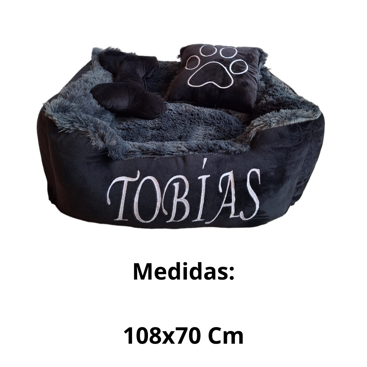 Cama Personalizada Premium Para Mascota Negra-Gris