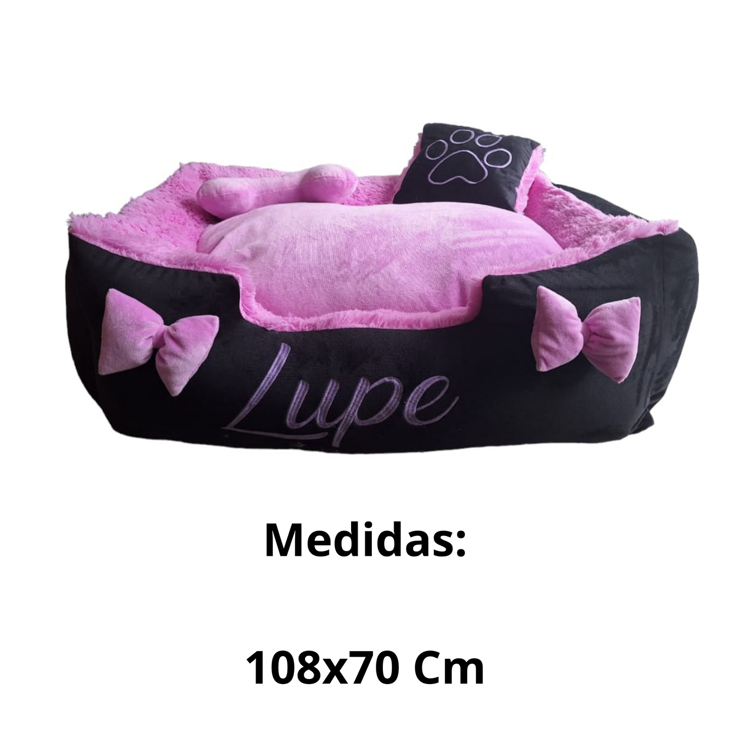 Cama Personalizada Premium Para Mascota Negra-Lila